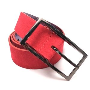 Nine West Red Genuine Leather Belt with Gunmetal Buckle